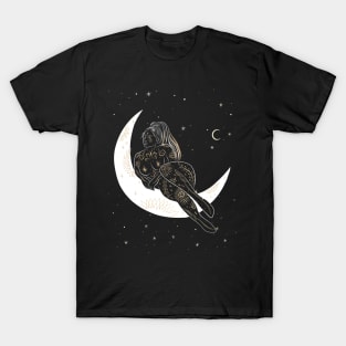 Black White Gold Woman on the Moon Design T-Shirt